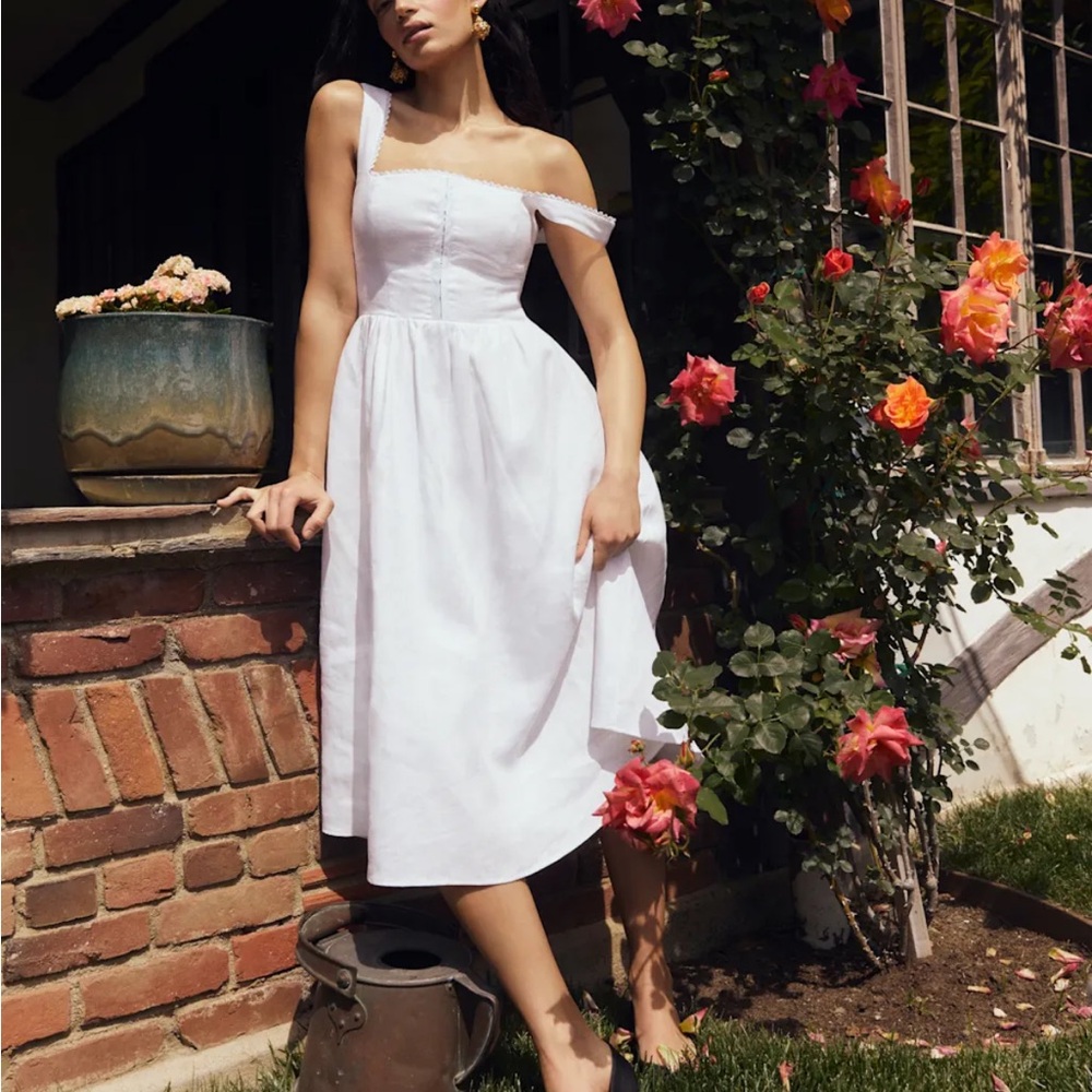 Reformation White Linen Midi Dress